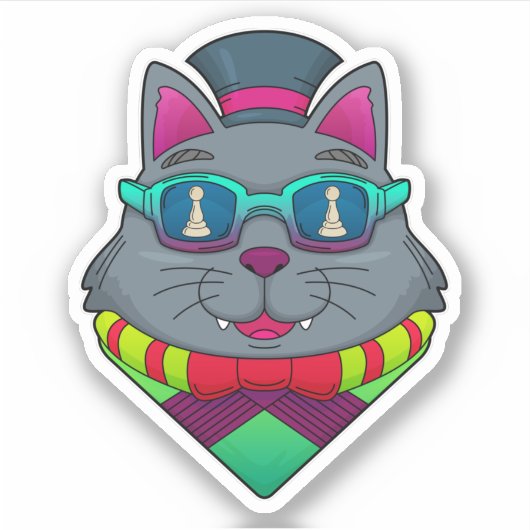 Kat op kaasschaap met schaafkop sticker (Voorkant)