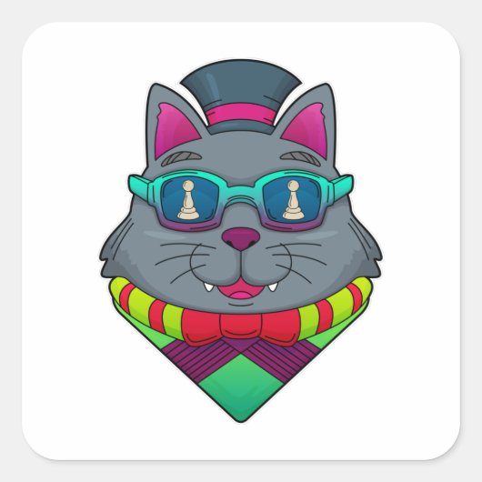 Kat op kaasschaap met schaafkop vierkante sticker (Voorkant)