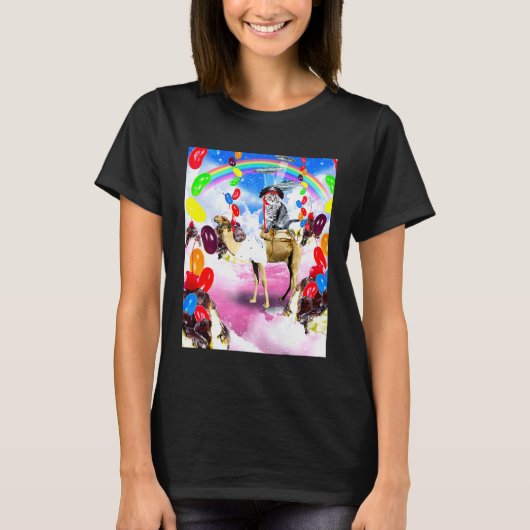 Kat op kameel met sundae t-shirt (Voorkant)