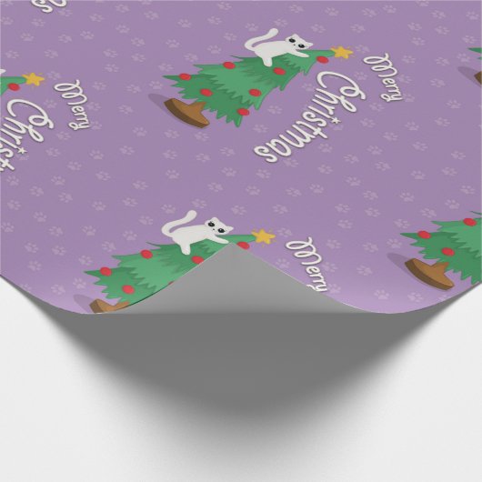 Kat op kerstboom cadeaupapier (Hoek)