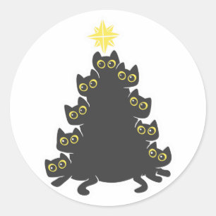 Kat op kerstboom - Kies achtergrondkleur Ronde Sticker