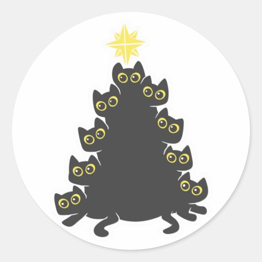 Kat op kerstboom - Kies achtergrondkleur Ronde Sticker (Voorkant)