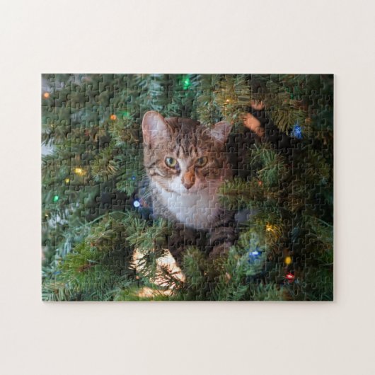 Kat op kerstboom legpuzzel (Horizontaal)