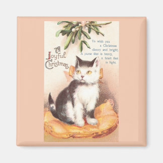 Kat op Kussen 'Neath Mistletoe Vintage Kerstmis Magneet