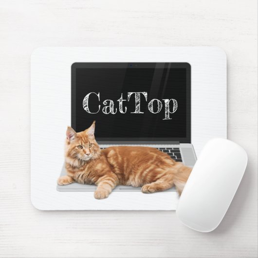 Kat op laptop - CatTop Muismat (Met muis)