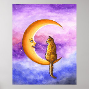 Kat op maan 673 poster