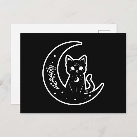 Kat op maan briefkaart (Voorkant / Achterkant)