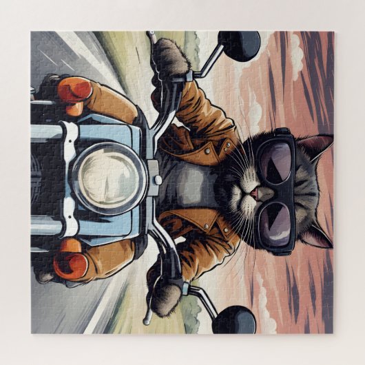 Kat op motor legpuzzel (Horizontaal)