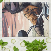 Kat op motor theedoek (Gevouwen)