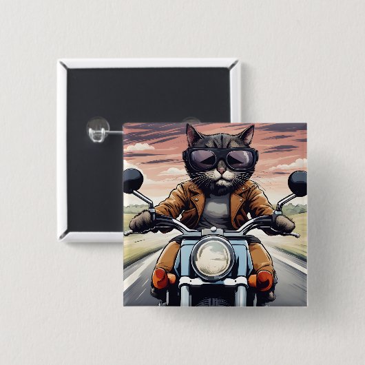 Kat op motor vierkante button 5,1 cm (Voorkant /achterkant)