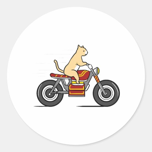 Kat op Motorfiets Ronde Sticker (Voorkant)