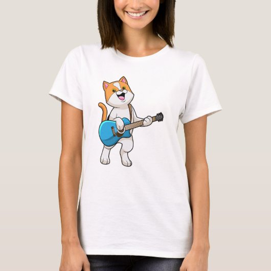 Kat op muziek met gitaar t-shirt (Voorkant)