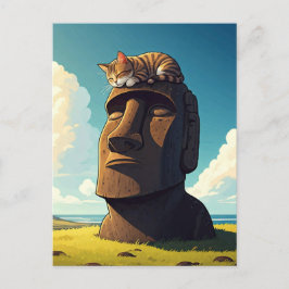 Kat op Paaseiland Moai Briefkaart