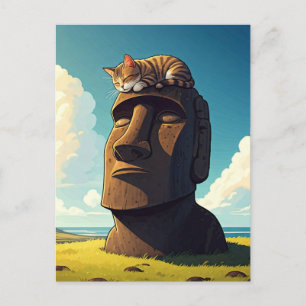 Kat op Paaseiland Moai Briefkaart