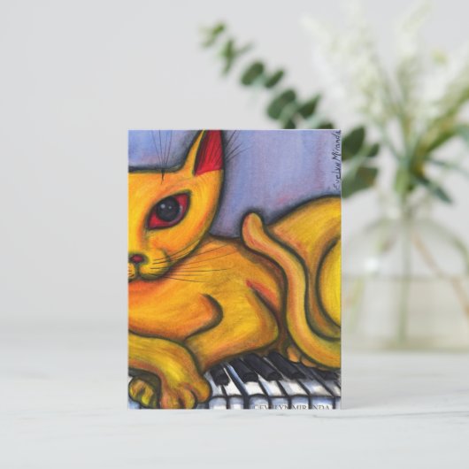 Kat op piano briefkaart (Staand voorkant)