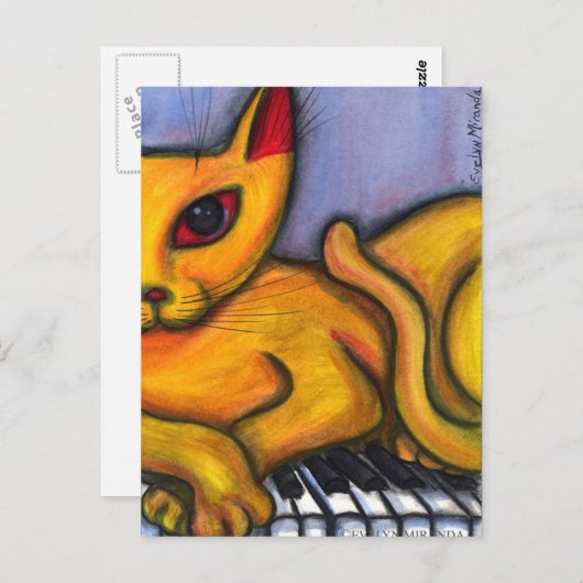 Kat op piano briefkaart (Voorkant / Achterkant)