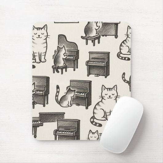 Kat op piano muismat (Met muis)