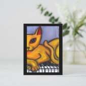 Kat op pianotoetsenbord briefkaart (Staand voorkant)