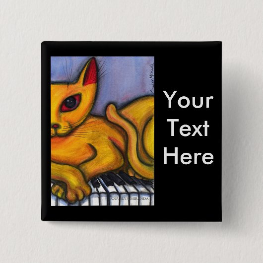 Kat op pianotoetsenbord vierkante button 5,1 cm (Voorkant)