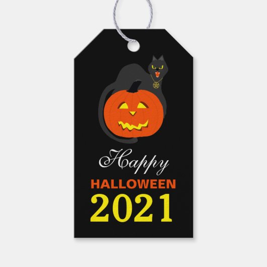 Kat op pomkin Halloween Gift Labels Cadeaulabel (Voorkant)