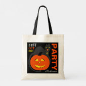 Kat op pompoen, Halloween Tote Bag (Achterkant)