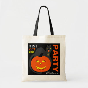Kat op pompoen, Halloween Tote Bag