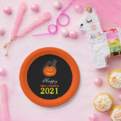 Kat op pompoen, Happy Halloween Papieren Bordje (Feest)