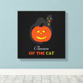 Kat op pompoen, Let op de kat Canvas Afdruk (Insitu (Houten vloer))