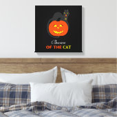 Kat op pompoen, Let op de kat Canvas Afdruk (Insitu (Slaapkamer))