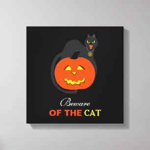 Kat op pompoen, Let op de kat Canvas Afdruk