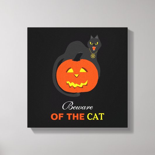 Kat op pompoen, Let op de kat Canvas Afdruk (Voorkant)