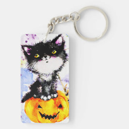 kat op pompoen sleutelhanger