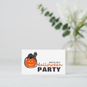 Kat op pompoen, uitnodiging van de Halloween Party Informatiekaartje (Staand voorkant)
