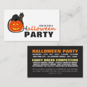 Kat op pompoen, uitnodiging van de Halloween Party Informatiekaartje (Voorkant / Achterkant)