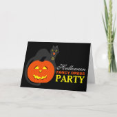 Kat op Pumpkin Halloween Fancy Dress Party Invite Bedankkaart (Voorkant)