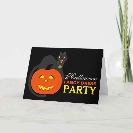 Kat op Pumpkin Halloween Fancy Dress Party Invite Bedankkaart (Voorkant)
