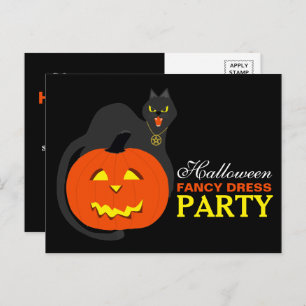 Kat op Pumpkin Halloween Fancy Dress Party Invite Uitnodiging Briefkaart