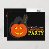 Kat op Pumpkin Halloween Fancy Dress Party Invite Uitnodiging Briefkaart (Voorkant / Achterkant)