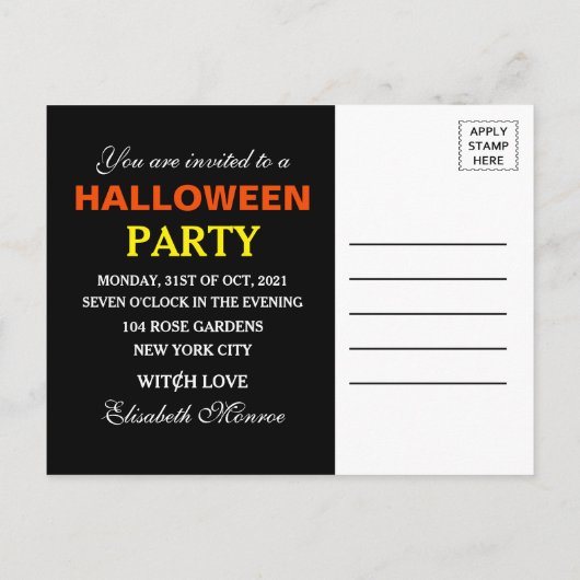 Kat op Pumpkin Halloween Fancy Dress Party Invite Uitnodiging Briefkaart (Achterkant)