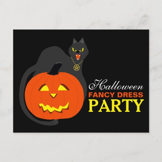 Kat op Pumpkin Halloween Fancy Dress Party Invite Uitnodiging Briefkaart (Voorkant)