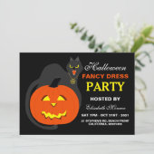 Kat op Pumpkin Halloween Fancy Dress Party Kaart (Staand voorkant)