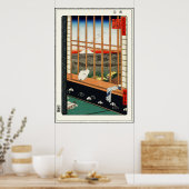 Kat op raam door Hiroshige 歌 広 重 Poster (Keuken)