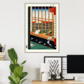 Kat op raam door Hiroshige 歌 広 重 Poster (Thuiskantoor)