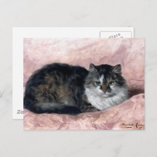 Kat op Roze Pillow door Henriëtte Ronner-Knip Briefkaart (Voorkant / Achterkant)