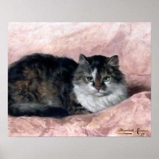 Kat op Roze Pillow door Henriëtte Ronner-Knip Poster (Voorkant)