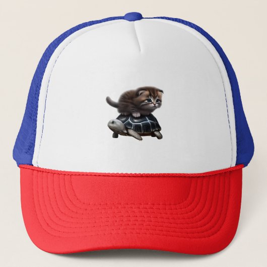 Kat op schildpad trucker pet (Voorkant)