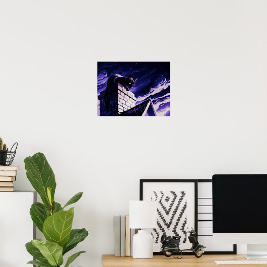 Kat op schoorsteen Design Poster Print Wall Art (Thuiskantoor)