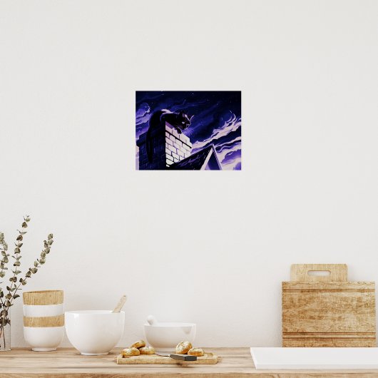 Kat op schoorsteen Design Poster Print Wall Art (Keuken)