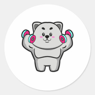 Kat op schoudertraining met paraplu's ronde sticker