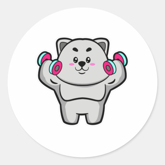 Kat op schoudertraining met paraplu's ronde sticker (Voorkant)